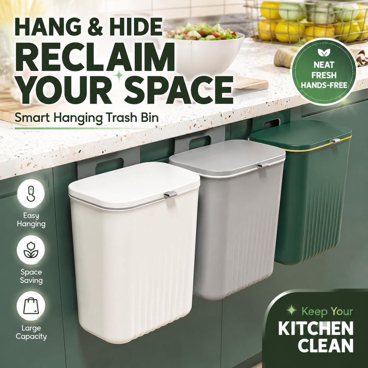 Wall-Mounted Kitchen Trash Bin with Lid