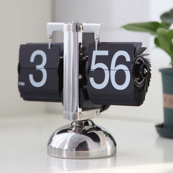 Retro Flip Clock | Mechanical Auto Flip Desk Clock | Vintage Table Clock | 12/24 Hour Display | Silent Office & Home Desktop Clock