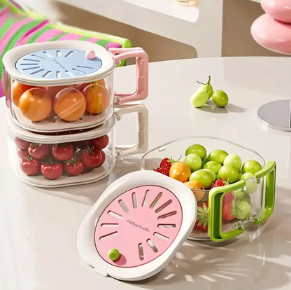 2-in-1 Fruit & Vegetable Washing Bowl With Strainer & Lid