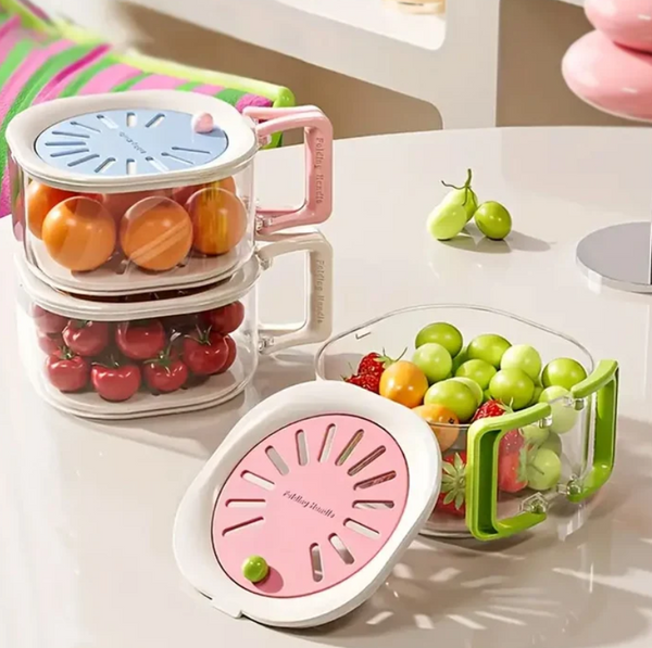 2-in-1 Fruit & Vegetable Washing Bowl With Strainer & Lid