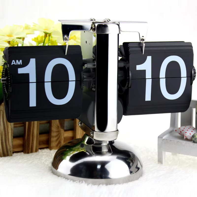 Retro Flip Clock | Mechanical Auto Flip Desk Clock | Vintage Table Clock | 12/24 Hour Display | Silent Office & Home Desktop Clock
