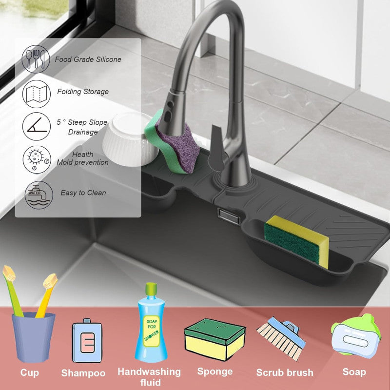 Silicone Sink Splash Guard & Faucet Water Catcher – Multi-Function Kitchen Drying Mat