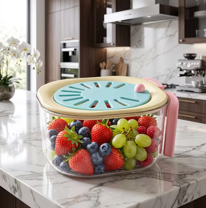 2-in-1 Fruit & Vegetable Washing Bowl With Strainer & Lid