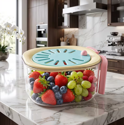 2-in-1 Fruit & Vegetable Washing Bowl With Strainer & Lid